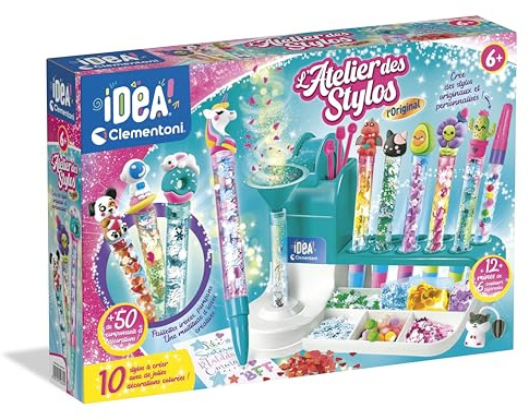 Clementoni | L’Atelier des Stylos pour Enfants 6 Ans+ | Kit Créatif DIY avec 10 Stylos à Personnaliser | Plus de 50 Accessoires : Paillettes, Perles, Figurines | Activité Manuelle et Cadeau Créatif