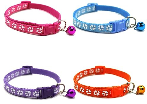 4pcs Collare per Gatti, Collari per Gattini con Sonaglio, Nylon a forma di cuore per gatti cuccioli gattini Collari, Fibbia di Sicurezza a Sgancio Rapido