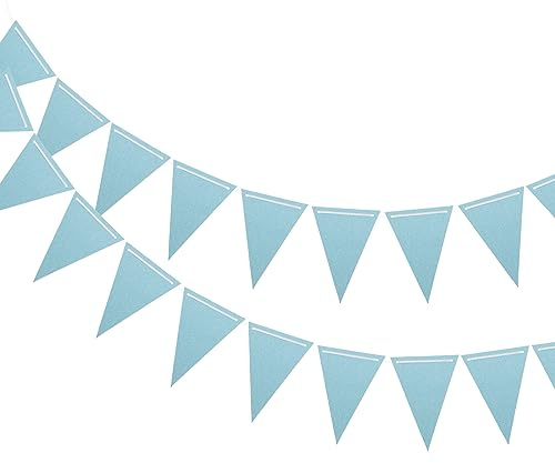 MECCANIXITY 2 Pcs 10 Feet Light Blue Pennant Banner Flags String Triangle Hanging Triangle Bunting Flags for Festive, Wedding, Birthday Party Decorations