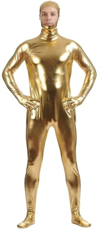 RUMAOZIA Men's Oil Full Body Suit Long Sleeve Full Body Stretch Jumpsuit One-Color Shiny Leggings Sports Suit Men's Costume Bodysuits, Men's Full Body Tights Suit Halloween, gold, XL