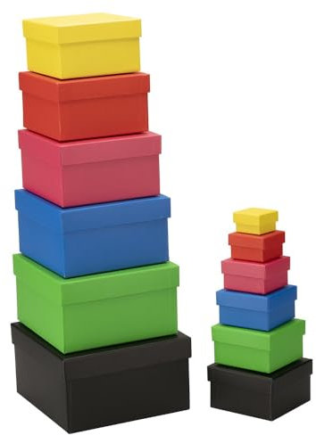Ideen mit Herz Geschenkboxen mit Deckel | Pappboxen | 12 verschiedene Größen | 6 Farben | quadratisch und ineinander | groß bis klein | Karton | ideal für Geburtstag & Geschenke