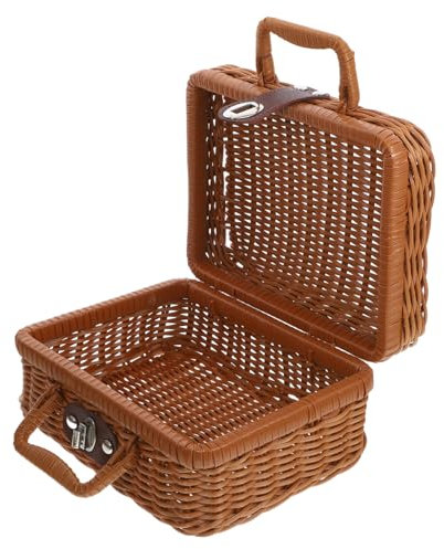 OFFSCH Maleta Tejida De Almacenamiento Cesta De Almacenaje Con Vintage Para Decoración y Uso Versátil