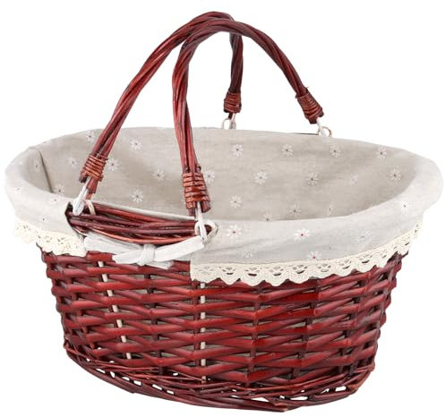 FUNSUEI Picknickkorb Weide, Weidenkorb mit Griff, Korb mit Futter, Klein Gewebter Korb für Aufbewahrung, Dekoration, 36 x 28 x 17 cm