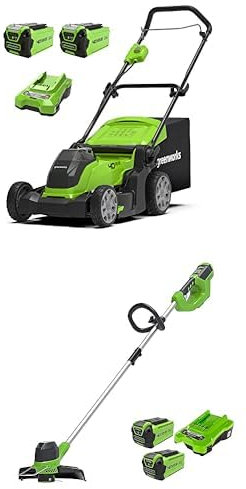 Greenworks 40V Tagliaerba, Ampiezza di Taglio 41cm, Due Batterie 40V 2Ah e Caricabatterie-G40LM41K2X + Greenworks 40V Tagliabordi, Ampiezza Taglio 30cm, 2x Batterie da 2Ah e Caricabatterie G40LTK2X