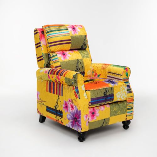 Stunning Chairs Funky Patchwork Recliner Armchair for Living Room – Colourful Wingback Floral Chair, High Seat Patchwork Armchair for the Elderly, Unique Reclining Seat for Relaxing