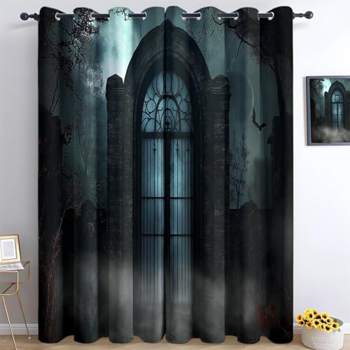 Cortinas Opacas Termicas Aislantes Frio y Calor de Casa Cortina 100% Blackout Gótico Puerta Cielo, Acustica con Ojales para Salon Dormitorio 2 Piezas, Azul Grisáceo, 140x 175 cm