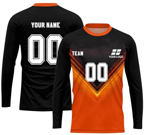 Personalised Football Shirt Jersey with Name Number and Logo, Customized Own Your Football Clothing,Soccer Long Sleeve T-Shirt, Gifts for Boys and Girls