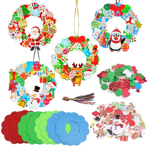 8pcs Décorations de Guirlandes de Noël, Décorations de Couronne de Noël, Guirlande en Feutre Mousse, Tenture Arbre de Noël Bricolage, Kit de Bricolage de Noël, DIY Couronne A Faire Soi Meme