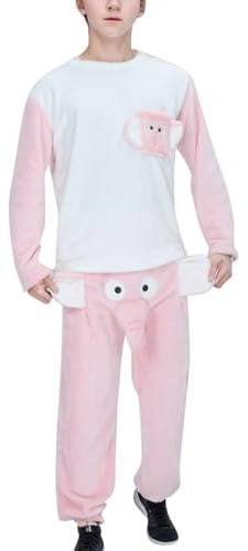 Generisch Pijama de elefante para hombre divertido de 2 piezas ropa de descanso mono unisex largo ropa de dormir para parejas con motivos de animales pantalones conjunto de casa de manga larga, O rosa