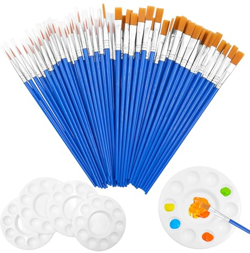 Set di 65 pennelli rotondi piatti, set di pennelli per pittura acrilica, acquerelli e olio, perfetti per artisti, maestri e principianti, set di pennelli piccoli – 2 diverse misure