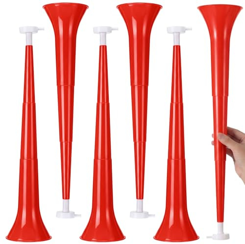 Libima Vuvuzela - 6 bocinas de estadio, para hacer ruido, de plástico, plegable, de 53.3 cm, juguetes para eventos deportivos, juegos de fútbol, suministros deportivos para fiestas (rojo)