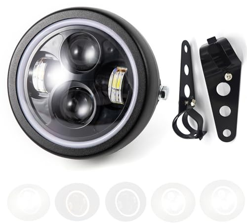 APEBAZY Faro Moto Led Universal con Supporto 6,5 Pollici Rotondo Faro a Led Moto per Cafe Racer Bobber Chopper