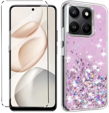 XueqinHu Glitter Bling Case Cover Compatible with Honor 400 Smart Phone Case with 1 Pack Screen Protector glass Phone Case,Soft TPU Slim Fit Shockproof Anti-Scratch-Pink
