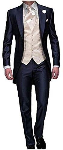 Uomini Blu Navy Sposo Tuxedos 3 PC Tailcoat Notch Bavero Abiti Da Sposa Uomini Tuta blu navy 52