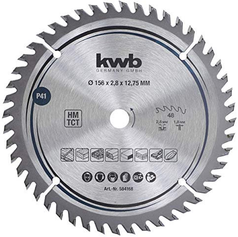 kwb lame de scie circulaire 156 x 12,75 mm, coupe très fine, lame de scie adaptée aux plans de travail, au bois et aux panneaux revêtus