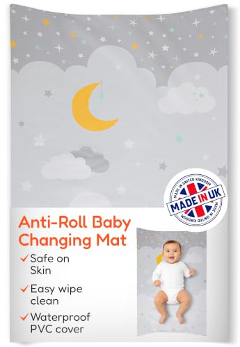 Babycurls Deluxe Anti-Roll PVC Wedge Nappy Baby Changing Mat with Curved Sides and Raised Edges for Babies from Birth Upwards Wipe Clean and Waterproof 69 x 45 x 8cm (Moon & Stars)