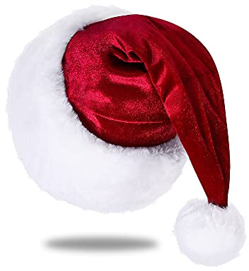 Eoocan Santa Hat, Santa Hat for Kids, Unisex Velvet Comfort Wine Red Christmas Hats Extra Thicken Classic Plush for Christmas New Year Festive Holiday Party Supplies