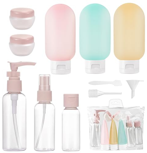 Bouteilles de voyage pour remplir des bouteilles en plastique Ensemble de voyage portable de 11 pièces avec vaporisateurs, flacons à pompe et pots de crème contenants cosmétiques liquides