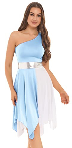 Nyeemya Vestido de Danza Ballet Sin Manga para Mujer Brillante Vestido de Baile Latino Contemporánea Vestido de Danza Lirica Asimétrico Traje de Bailarina Fiesta