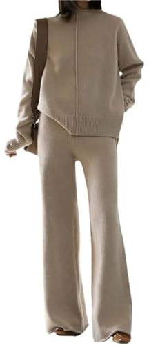 Agiyenna Tute Da Donna Lavorato A Maglia Maglione Completo A 2 Pezzi Pullover Und Pantaloni Colletto Alto Ampio Completo Per Il Tempo Libero Top E Pantaloni A Zampa D'Elefante Set Loungewear