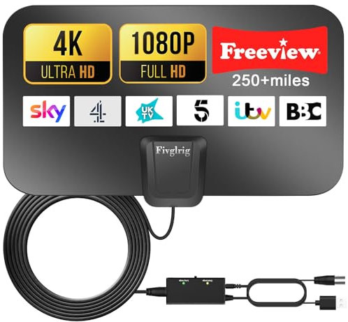 2025 Upgraded Digital TV Aerial Indoor with Booster - 250+ Long Range Reception for Freeview