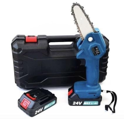 Motosega a Batteria Portatile, 24V, 10 cm, con 2 Batterie e Custodia,Per Pototura Blu o nero
