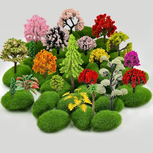 QUOZUO 42PCS Mini Modello Alberi in Miniatura, Modello Misto Alberi Colorati Costruire Treno Scenario