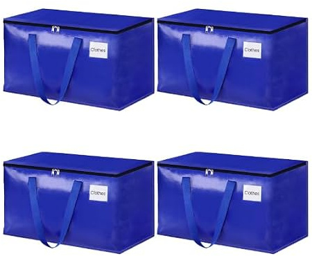 Cajas de mudanza plegables grandes, 4 unidades, 92 litros, bolsas de almacenamiento con cierre y asas