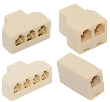 xiwai RJ11-Telefonleitungssplitter, 1-in-2-out, 1-auf-3, 1-auf-4-Wege-Steckdose, 6P4C RJ12-Stecker, Telefon-Modularbuchsen-Konverter, Adapter, Extender, 4er-Pack
