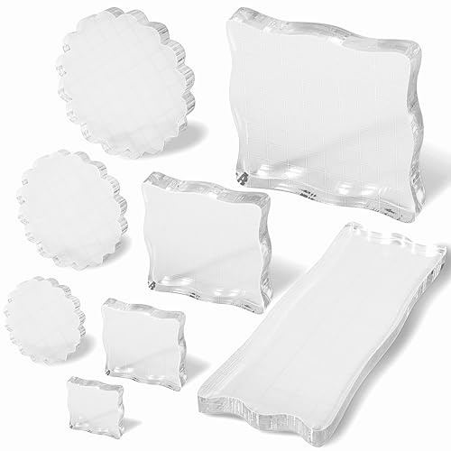 Bloque Sellos Acrilicos Transparentes 8 Piezas, Plataforma Estampación con Líneas Cuadrícula para Adornos Manualidades decoraciones de tarjetas de manualidades (Varios Tamaños)