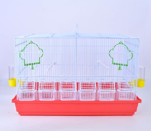 Pet's Solution - Gabbia Cova per Uccelli come Canarini, Ideale per Allevamento, con Beverini, Altalene, Divisorio, Posatoi e Mangiatoie - Rosso 58X35X36,5h cm