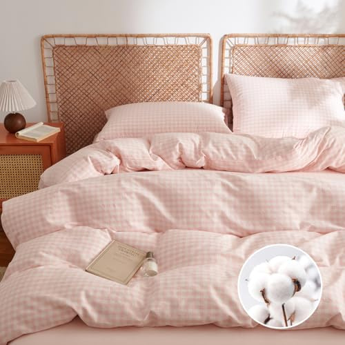 AShanlan Bettwäsche 135x200 Baumwolle Rosa Kariert Bettwäsche-Sets 2teilig