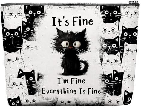 Black Cat Makeup Bag, Cute Gifts for Cat Lovers Women, Portable Flat Lay Make Up Bag, Personalised Storage Organiser, Travel Cosmetic Bag for Women, Cat Themed Gifts for Kids Adults Cat Lovers