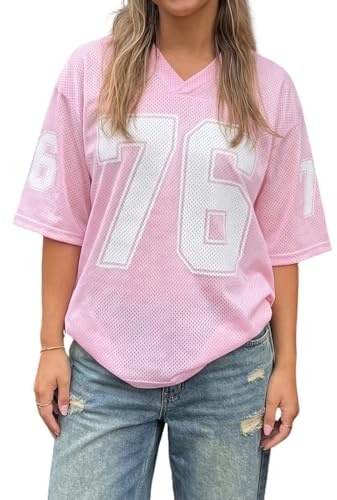 Women Number Print Jersey Tops Y2K Short Sleeve V Neck Oversized Tee Shirt Teen Girls Baggy Baseball T-Shirt
