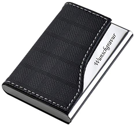 Tarjetero Caja Tarjetas de Visita con Grabado Negro Aspecto Metal Grabado Incl. Grabado