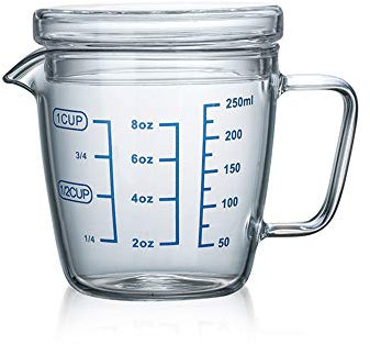 Verres Doseur Transparente 250ml/500ml Pichet à Mesurer avec Couvercle Tasse à Mesurer Résistant à Micro-ondes Bécher Gradué Récipient Gobelet à Eau Thé Lait Café pour Cuisine Gâteau