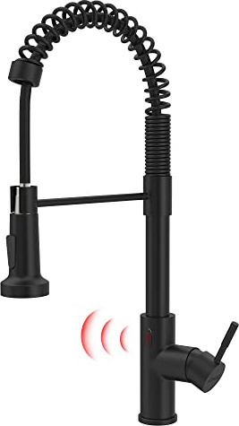 GIMILI Matte Black Touchless Kitchen Faucet Motion Sensor Activated Smart Hands Free Kitchen Faucets with Pull Down Sprayer Single Handle Spring Kitchen Sink Faucet