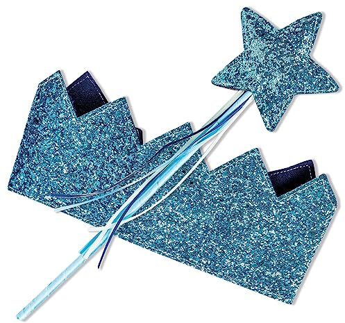 Papierdrachen Glitzerkrone und Zauberstab in Türkis - zum Verkleiden für eine unvergessliche Geburtstagsfeier oder Verkleidungsparty - zauberhaftes Spielerlebnis - Set 2
