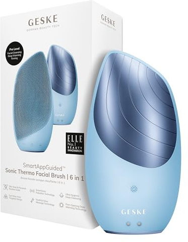 GESKE | Dispositivo SmartAppGuided™ Sonic Thermo Facial Brush | 6 in 1 | Pulizia della pelle | Spazzola per la pulizia con funzione riscaldante | Massaggiatore facciale | Spazzola viso elettrica