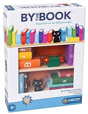 HCM Kinzel - by The Book | Stapelspiel für die Familie | Bringe Bücher ins Gleichgewicht | Staple 12 Bücher & Katze für Balance | Wasserwaage & 40 Challenges | Hochwertige Holzspielsteine | 55205