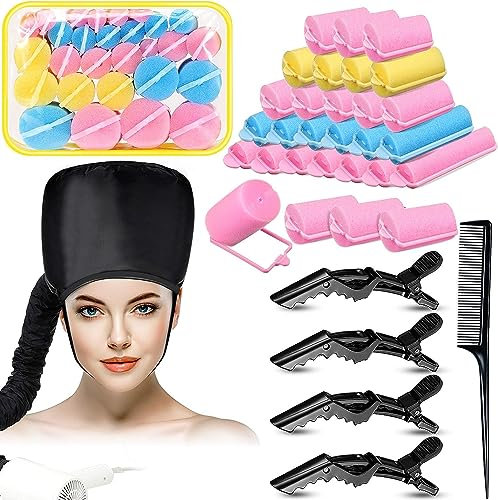 ANROI Haarschaum-Schwamm-Lockenwickler, flexibel, 28 Stück in 6 Größen, inklusive Zubehör für Frisuren und Trocknung