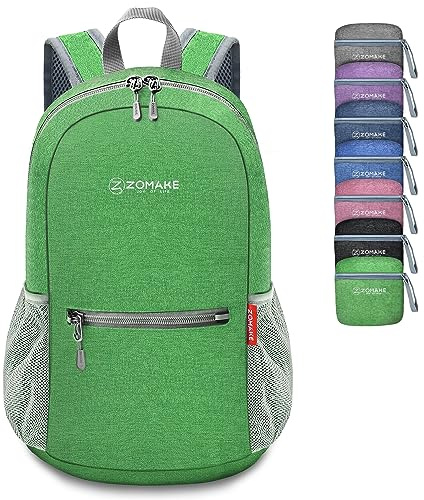 ZOMAKE Lightweight Foldable Backpack, Packable Rucksack Folding Small Back Pack 10L Foldaway Ultralight Daypack Collapsible for Women Men Travel Hiking Walking (Dark Green)