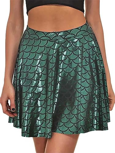 Vatocu Women Mermaid Skirt Beach Fish Scale Skirt Fashion Short Skirt High Waisted Mini Skirt Party Club Costumes(M) Green