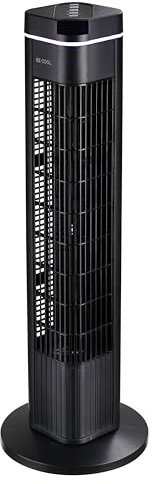 BE COOL Turmventilator 73 cm mit Fernbedienung | 3 Geschwindigkeitsstufen | 3 Windmodi | Timer bis 8 Std. | Oszillation 70° | LED-Bedienfeld | Schwarz