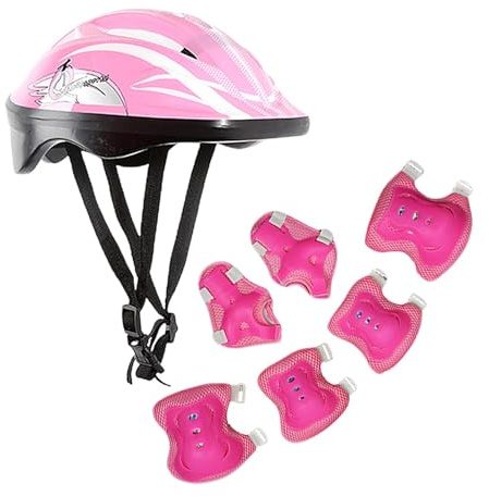Imtrub 7 Stück Kinderhelm mit Ellbogenschoner, Protektoren Kinder Knieschoner Set, Schonerset Kinder Schützer inliner, Knieschoner Handgelenkschoner für Fahrrad Roller Skateboard Rollschuh
