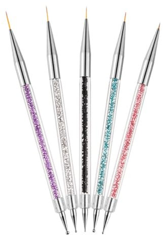5 pcs Nail Art Brushes,Double Ended Nail Art Liner Brush,Nails Dotting Painting Drawing Pens,Pull Line Painted Pen Nails Dotting Tools Set For DIY Designs