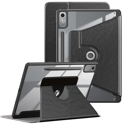 TOPCASE Ultra Slim Hybridfodral kompatibelt med Lenovo Tab P12 TB371FC 12,8 tum 360° roterande smart surfplattefodral med pennhållare och automatisk vila/vakna, svart