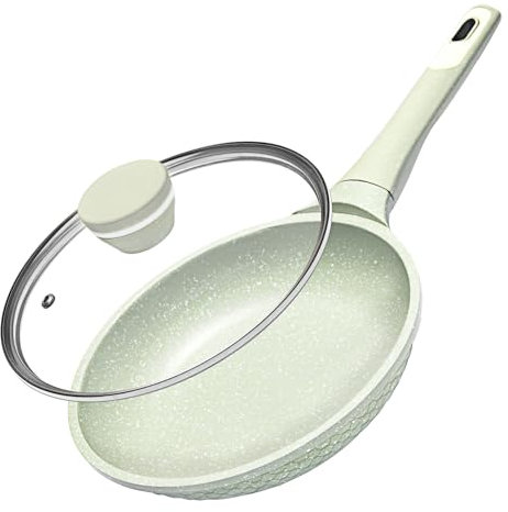 Xuanying 8 Inch Non Stick Frying Pan with Lid - Omelette & Egg Pan Skillet | PFOA/PFAS Free Healthy Cookware | All Stovetop & Dishwasher Safe | Heat Resistant Handle | Eco-Friendly