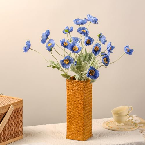 YunNasi Künstliche Mohnblumen Real Touch Kunstblumen Gefälschte Pflanzen für Home Deko,Party Blumenstrauß für Hochzeit Arrangements Geschenk für Frauen Geschenk zu Weihnachten (Blau, 6pcs)