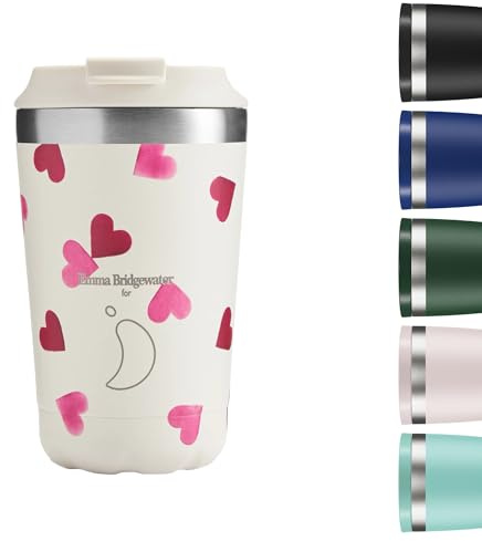 Chilly's Original Coffee Cup - Thermal Travel Mug For Cold & Hot Drinks - Reusable Cups with Lids - Double Walled Vacuum Insulated Mug - Stainless Steel - 340ml - Pink Hearts